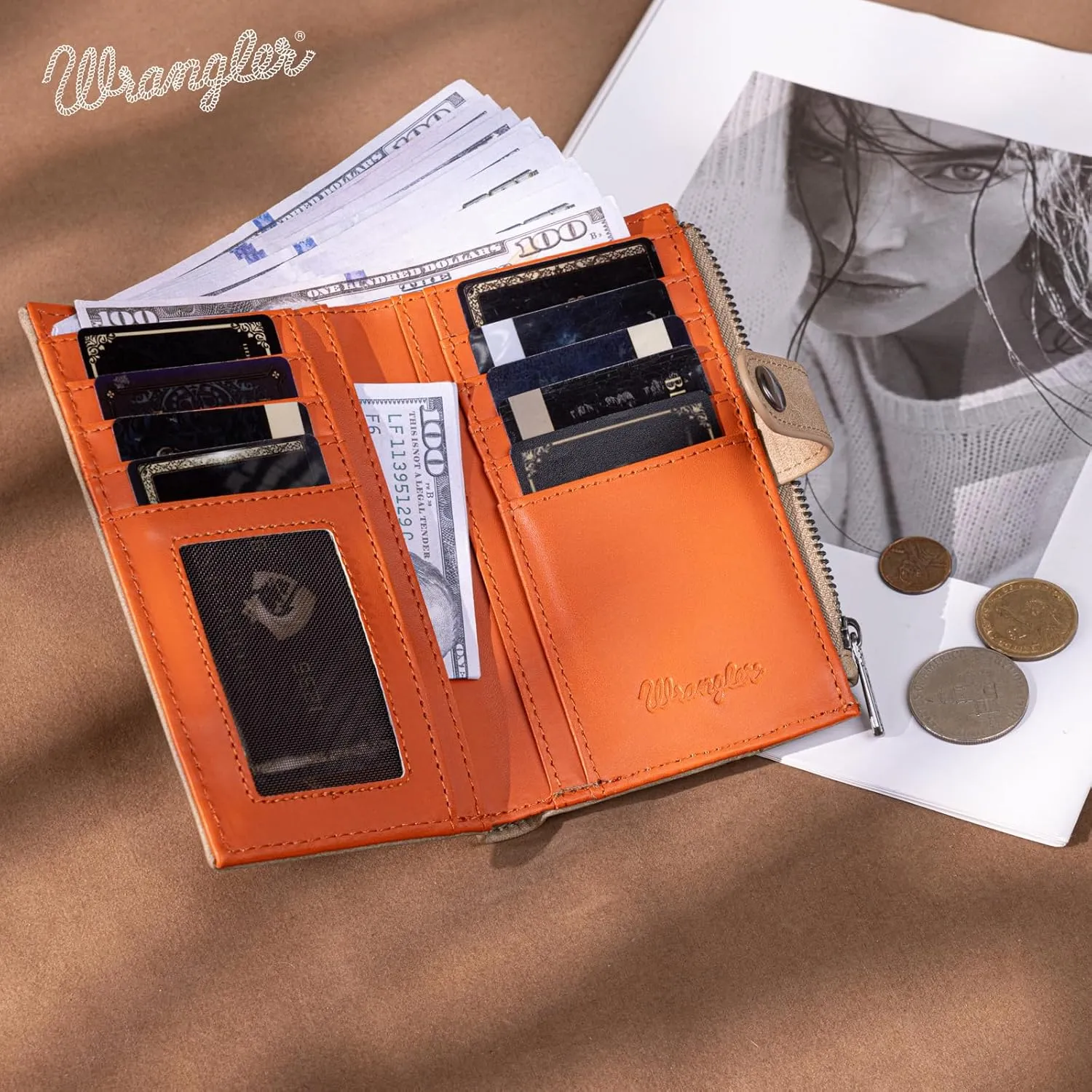 × Wrangler Small Wallet for Women Designer Bifold Wallet Women'S Wallets, Card Cases & Money Organizers, Beige
