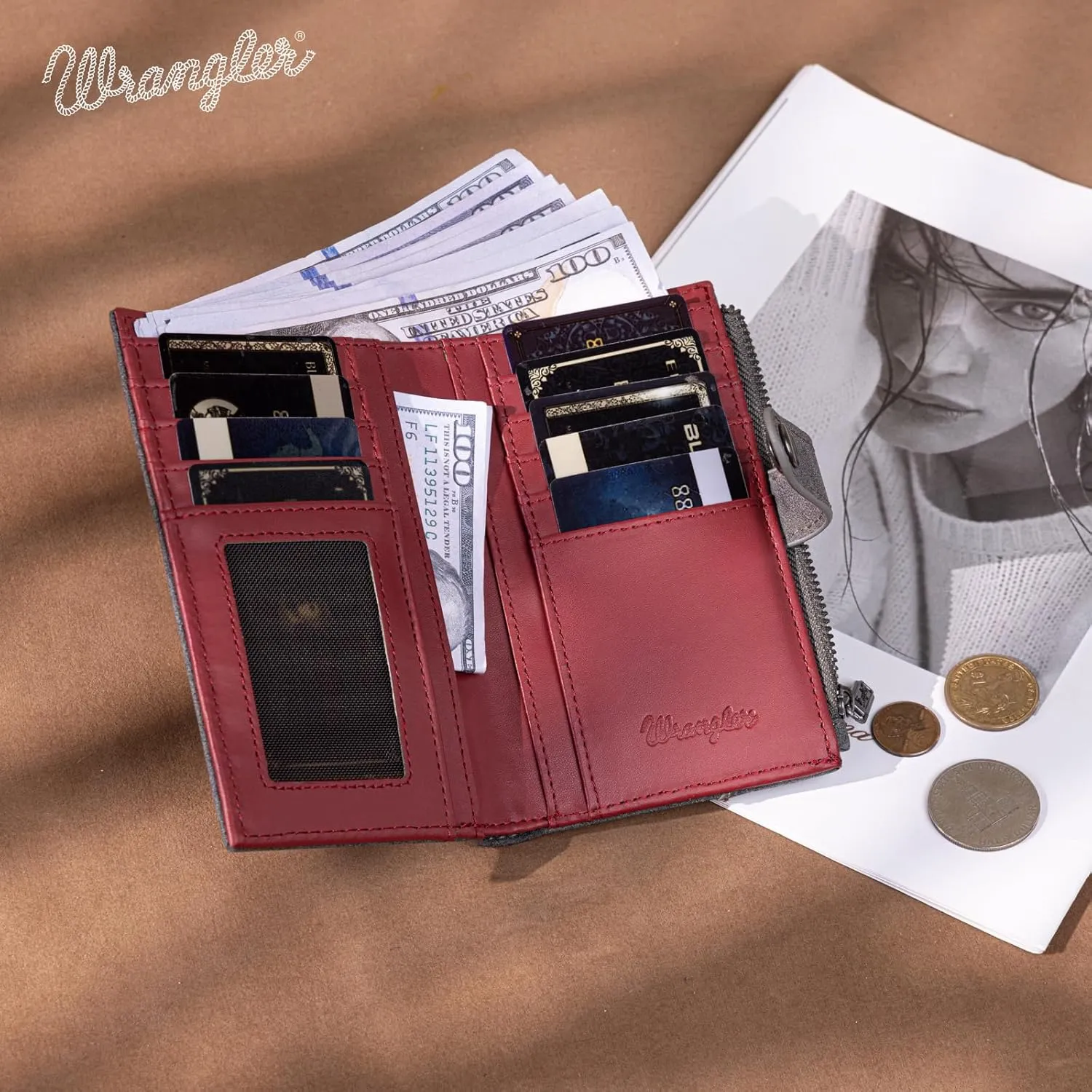 × Wrangler Small Wallet for Women Designer Bifold Wallet Women'S Wallets, Card Cases & Money Organizers, Gray