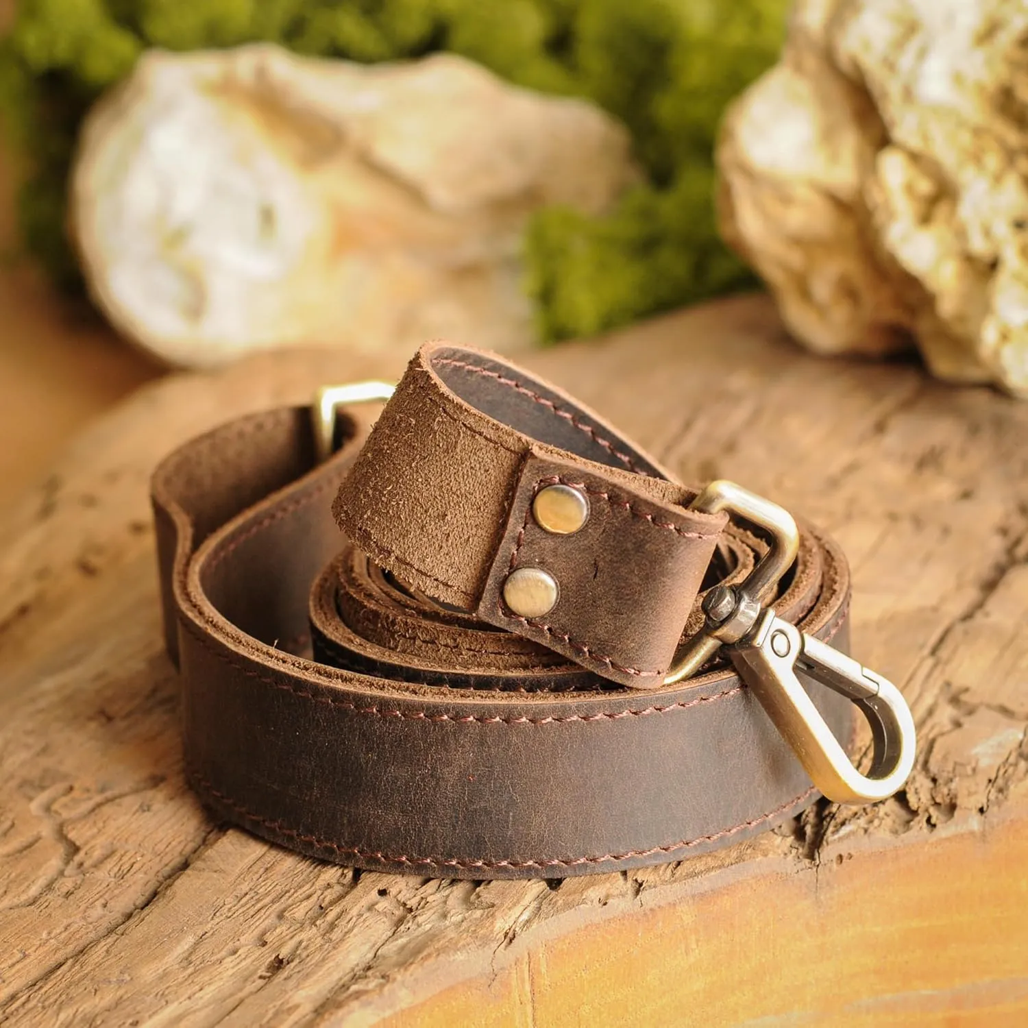 100% Genuine Leather Purse Strap with Swivel Clasps for Purse Handbags Laptop Cases, Adjustable Length, Handmade, Small, Dark Brown