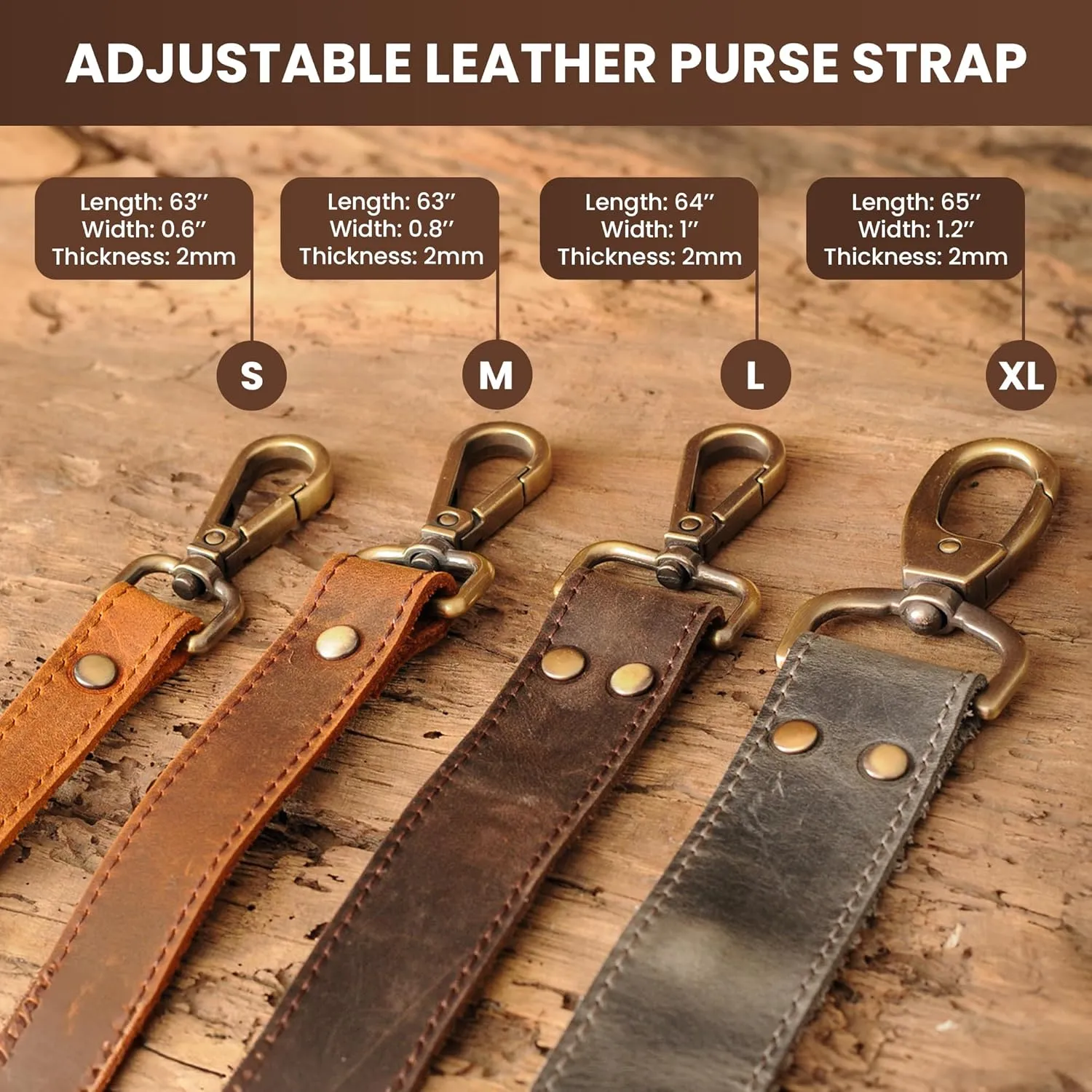 100% Genuine Leather Purse Strap with Swivel Clasps for Purse Handbags Laptop Cases, Adjustable Length, Handmade, Small, Dark Brown