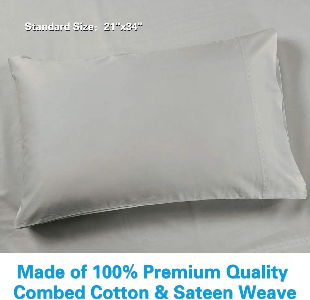 100% Supima Cotton 600 Thread Count King Pillowcase Set of 2, Luxury Hotel Pillow Cases,Soft & Silky Sateen Weave, Premium Quality Stardand Pillowcase 2 Pieces (Silver Light Grey, King)