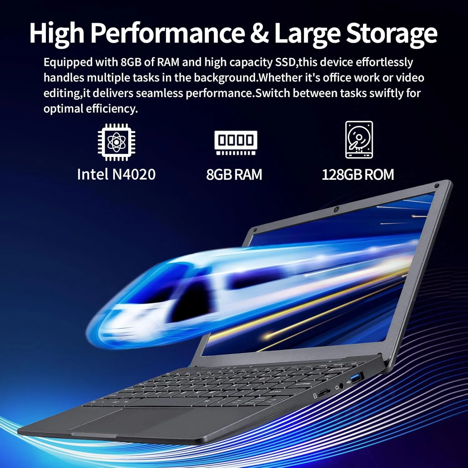 10.1 inch Ultra-Thin Portable Mini Laptop,Celeron N4020 Processor (up to 2.8Ghz), 8GB RAM DDR4,Weight only About 0.8Kg,Built-in Webcam, WiFi, Easy to Carry (Gray, 8G 128GB SSD)