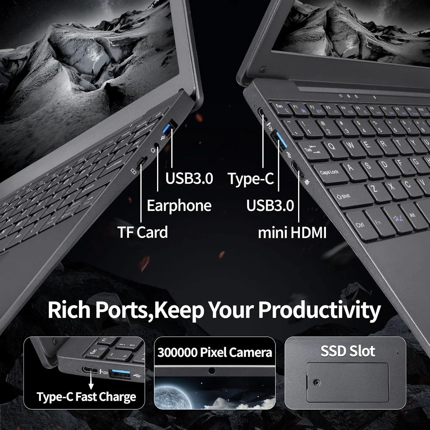 10.1 inch Ultra-Thin Portable Mini Laptop,Celeron N4020 Processor (up to 2.8Ghz), 8GB RAM DDR4,Weight only About 0.8Kg,Built-in Webcam, WiFi, Easy to Carry (Gray, 8G 128GB SSD)