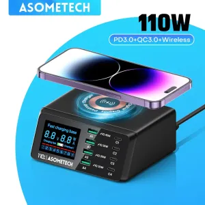 110W USB C Charging Station Magnetic Wireless Charger QC3.0 PPS PD Multi Port Fast Charger For MacBook Laptop iPhone Samsung
