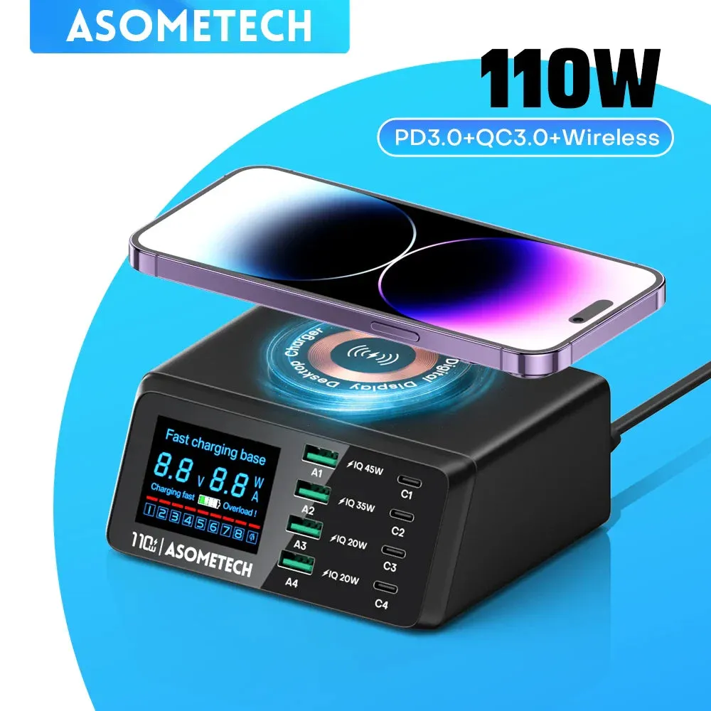 110W USB C Charging Station Magnetic Wireless Charger QC3.0 PPS PD Multi Port Fast Charger For MacBook Laptop iPhone Samsung