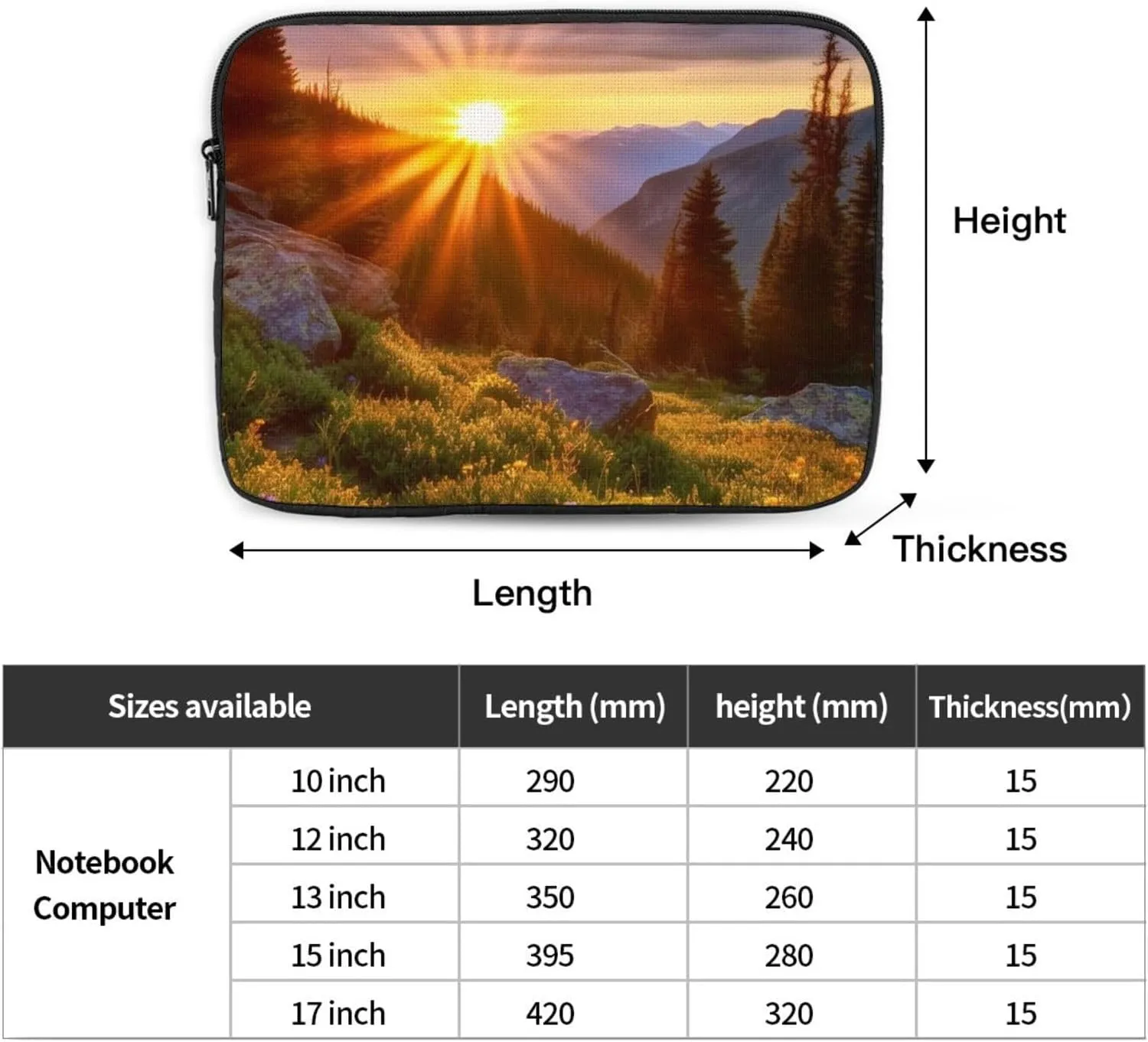 12 inch Laptop Sleeve Bag Rocky Mountain Sunset Sunshine Laptop Bag Shockproof Computer Carrying Cover Slim Briefcase Handbag