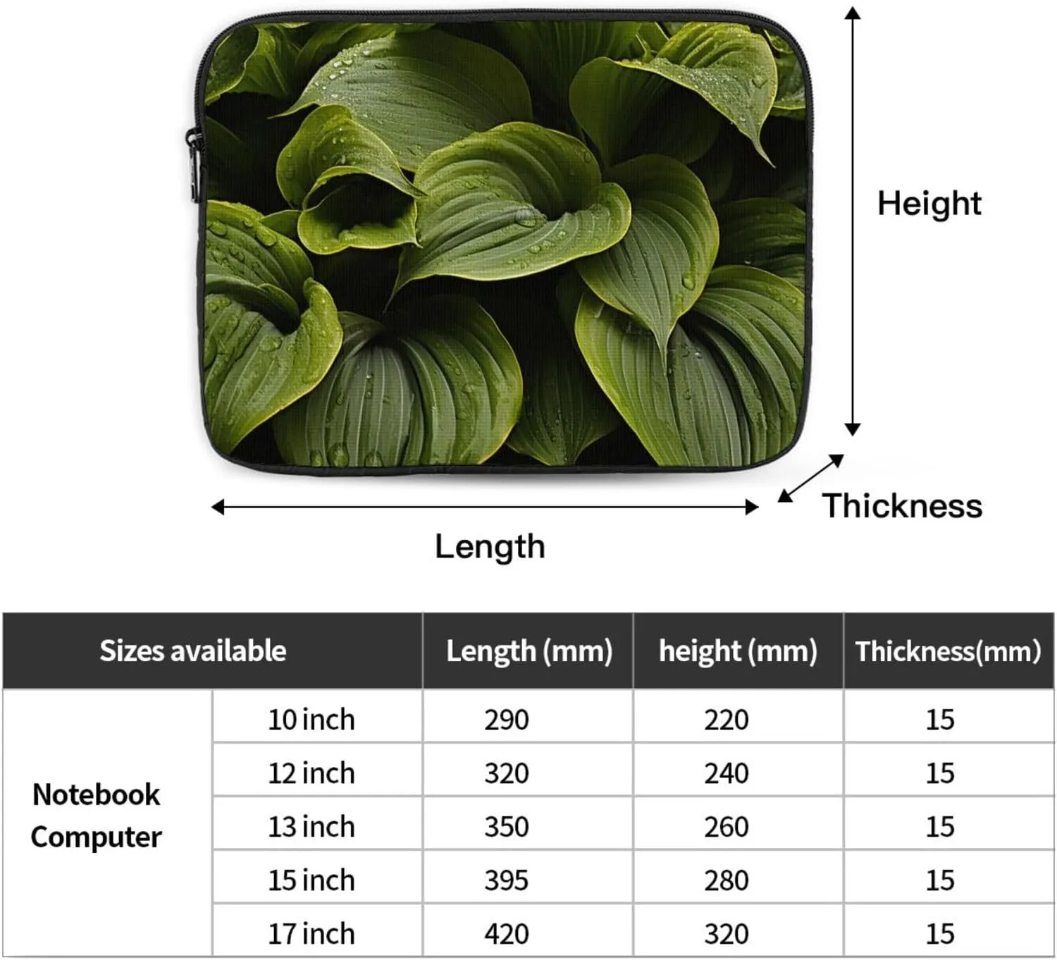 12 Inch Laptop Sleeve Bag Waterproof Shockproof Laptop Case Bag Moist Hosta Leaves Lightweight Tablet Carrying Case
