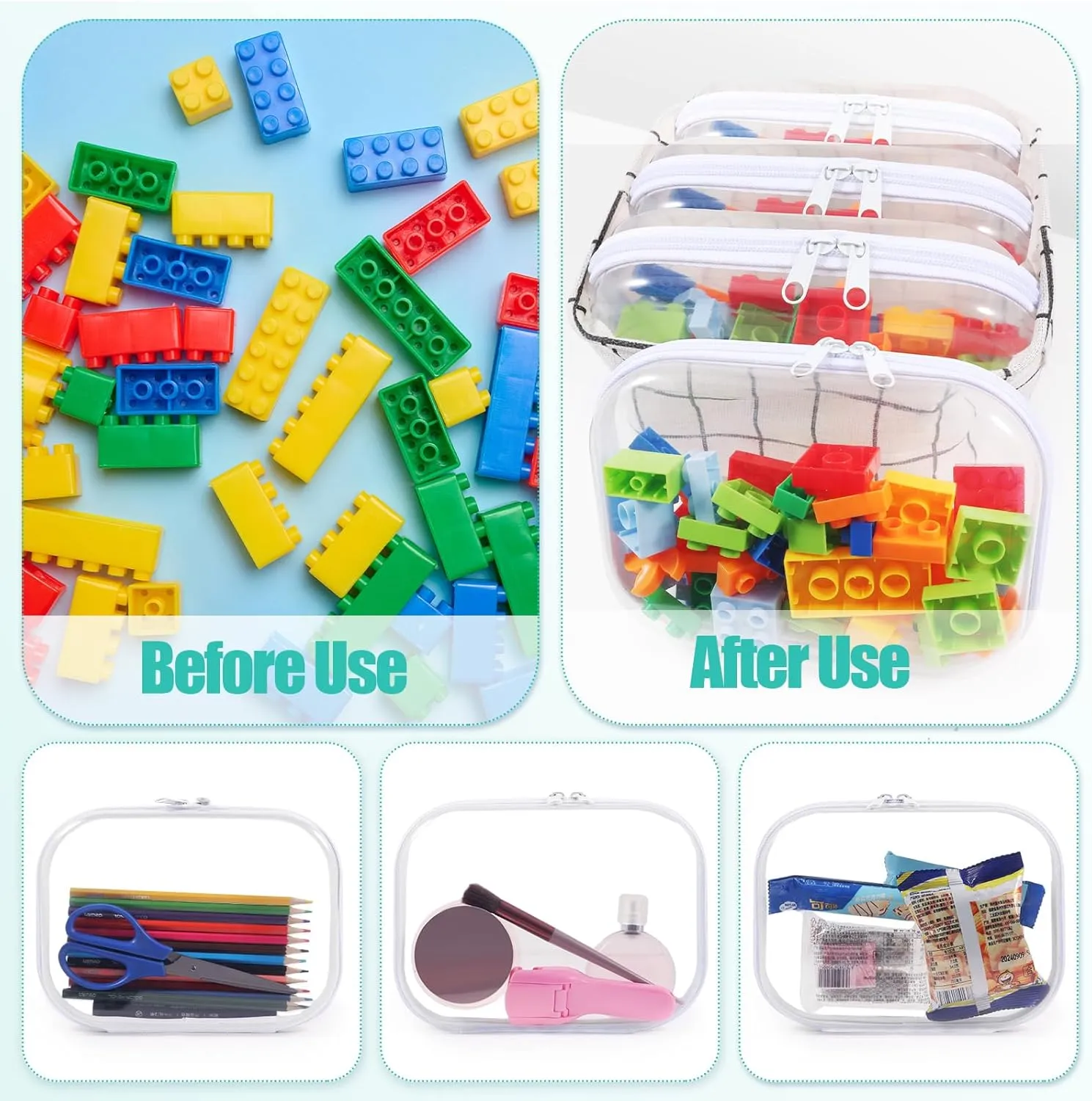 12 Pack Clear Hard Shell Zipper Case Transparent Hard Plastic Zipper Pouches Durable PVC Makeup Bags Cosmetic Snakes Storage Organizer, Portable Box for Travel & Home Essentials
