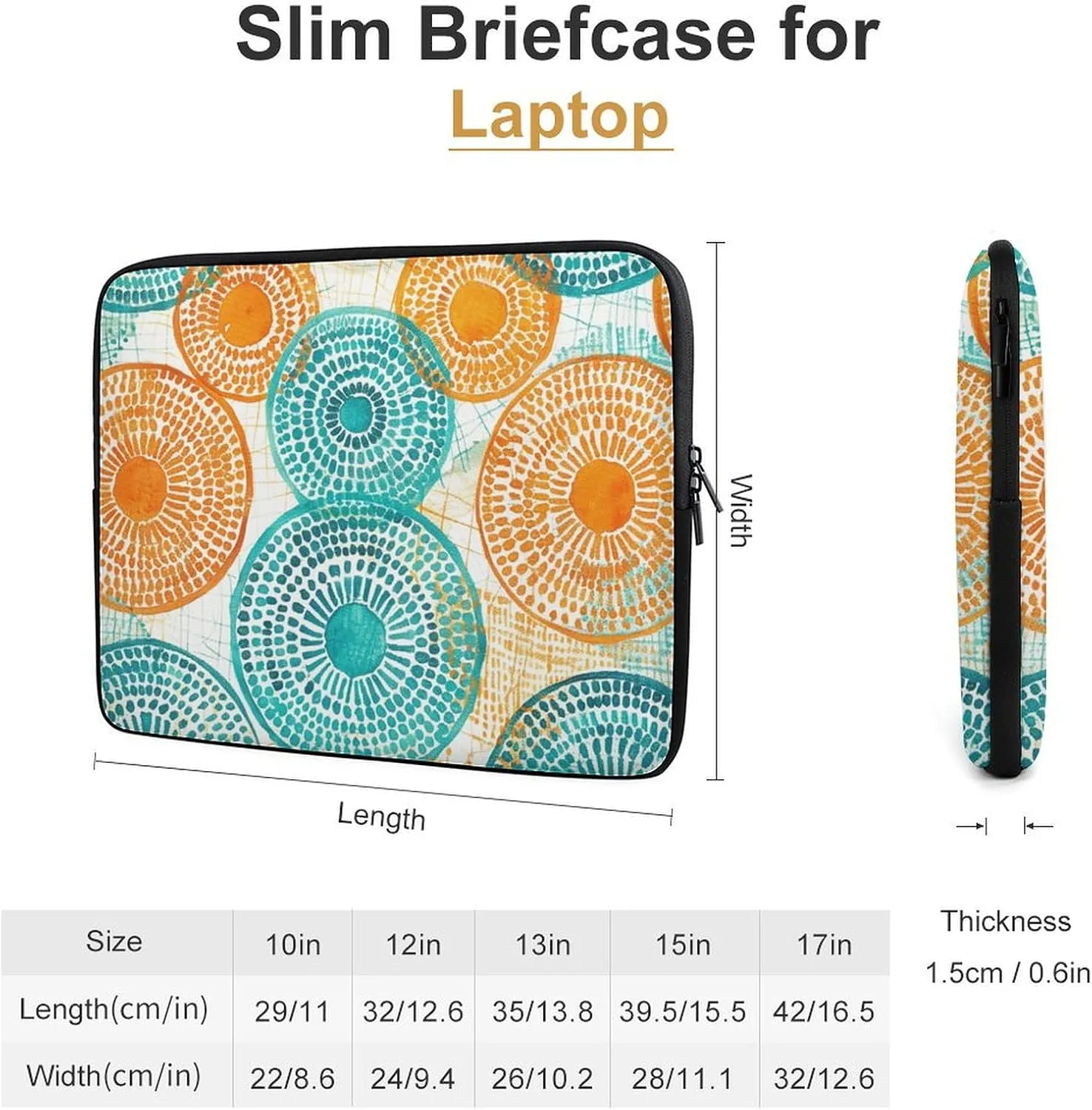 12inch Laptop Sleeve Bag Complex Pattern Circles Laptop Bag Shockproof Computer Carrying Cover Slim Briefcase Handbag