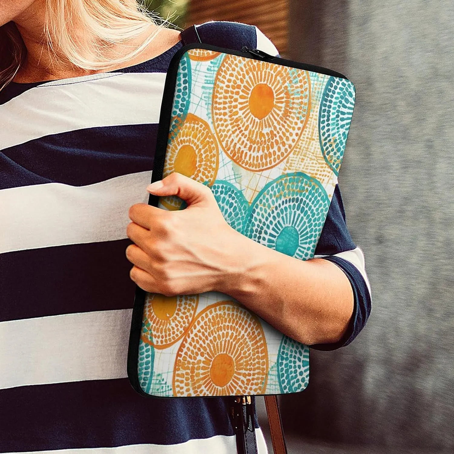 12inch Laptop Sleeve Bag Complex Pattern Circles Laptop Bag Shockproof Computer Carrying Cover Slim Briefcase Handbag
