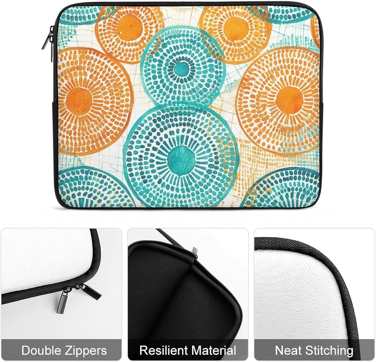 12inch Laptop Sleeve Bag Complex Pattern Circles Laptop Bag Shockproof Computer Carrying Cover Slim Briefcase Handbag