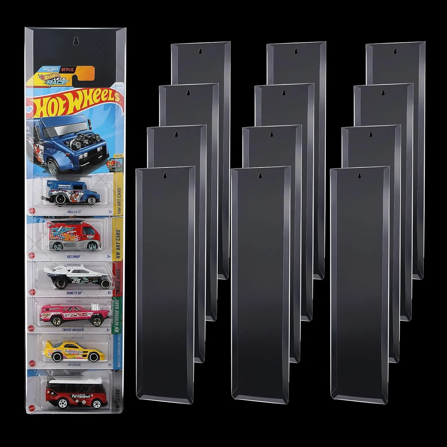 12Pcs Display Case Compatible with Hot-Wheels Match-Box Packaged Cars, Wall Display Case for Packaged Cars, Toy Car Storage Case Organizer Display Shelf Rack