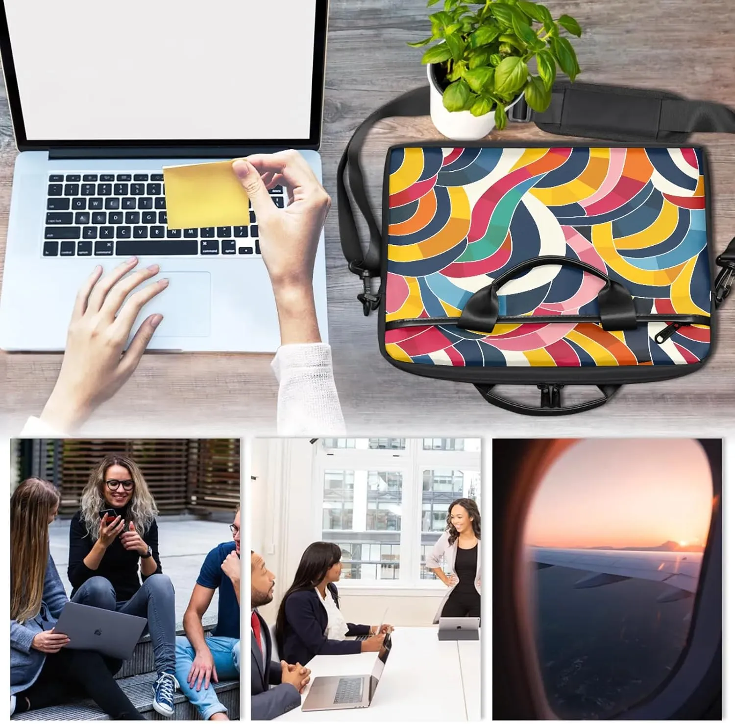 13-15 Inch Abstract Striped Handy Laptop Bag Colorful Striped Shoulder Laptop Bag For Work, School, Travel And More