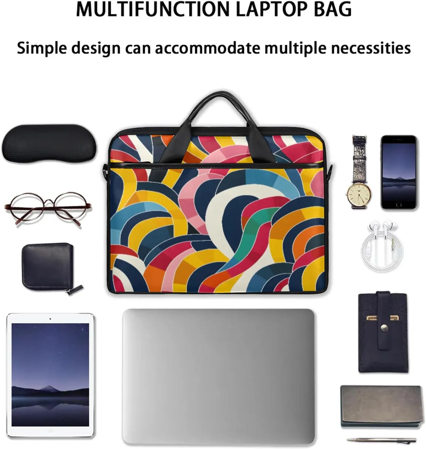13-15 Inch Abstract Striped Handy Laptop Bag Colorful Striped Shoulder Laptop Bag For Work, School, Travel And More