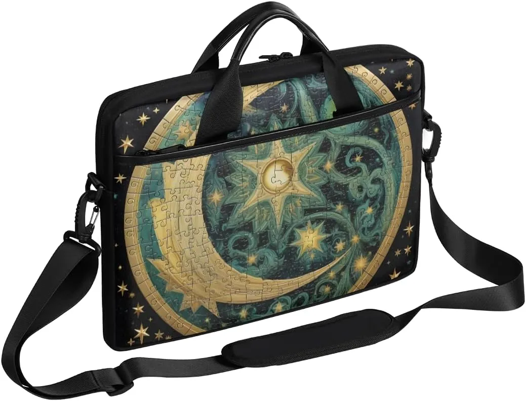 13-15 inch Mechanism Totem portable laptop bag Round Moon Stars single shoulder laptop bag, suitable for work, travel, and other purposes