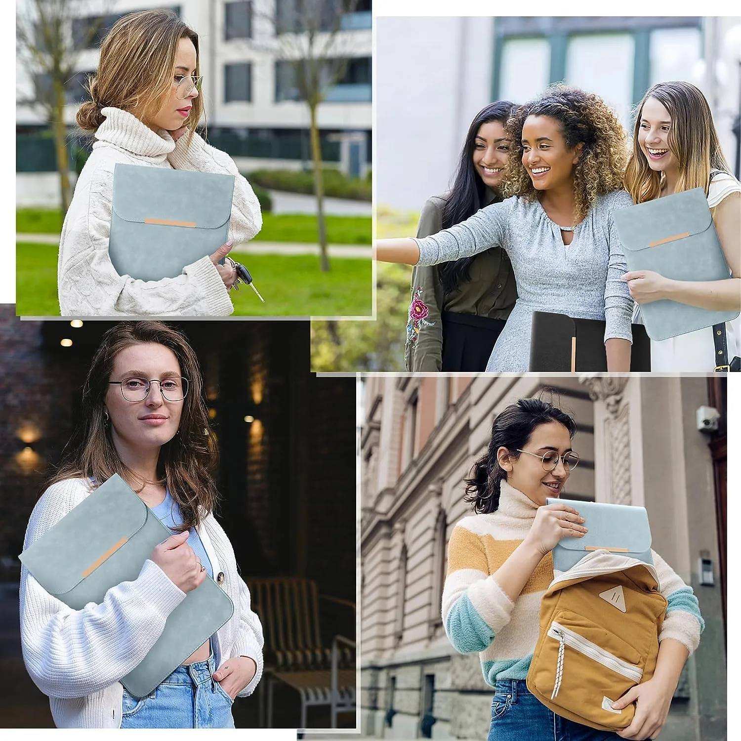 13.3-14 Inch Laptop Sleeve Case Faux Suede Leather for 13.3 13.5 13.6 14 Inches Macbook Air Pro Retina 13"-14" Surface Pro with Pouch