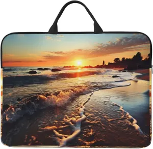 14 Inch Laptop Sleeve Case Waterproof Lightweight Laptop Case BagsSunset View On The Beach Shore Travel Laptop Bag With Handle For Women Men