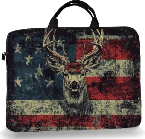 15-Inch Laptop Sleeve – Stylish, Lightweight, Shockproof, Water-Resistant Case for Lenovo, HP, Dell, Asus Notebooks - American Flag Deer