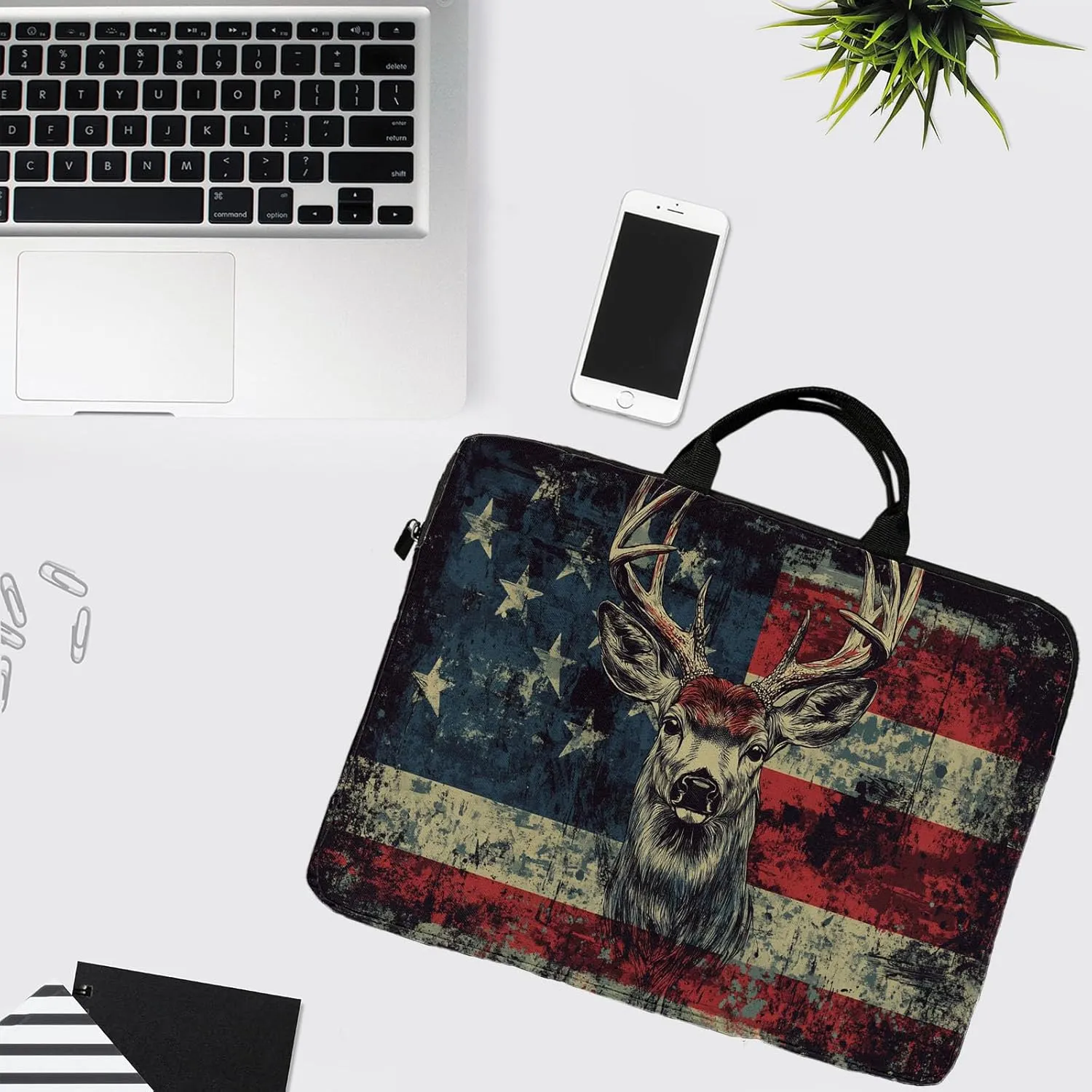 15-Inch Laptop Sleeve – Stylish, Lightweight, Shockproof, Water-Resistant Case for Lenovo, HP, Dell, Asus Notebooks - American Flag Deer