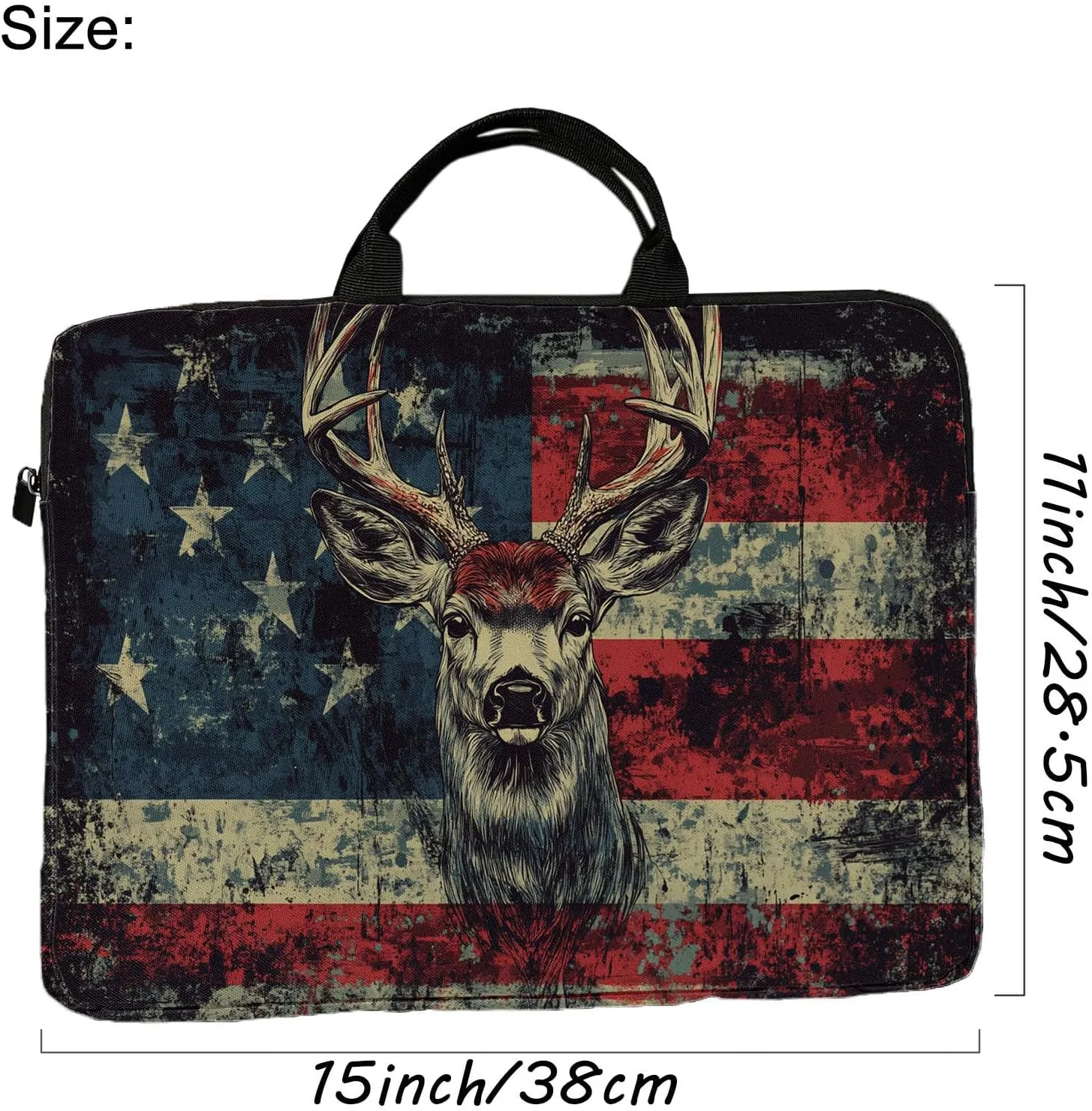 15-Inch Laptop Sleeve – Stylish, Lightweight, Shockproof, Water-Resistant Case for Lenovo, HP, Dell, Asus Notebooks - American Flag Deer