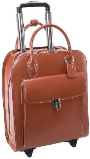 15.6 Inch Uptown Leather Vertical Wheeled Ladies Briefcase, Brown - 13.5 x 6 x 16 Inch