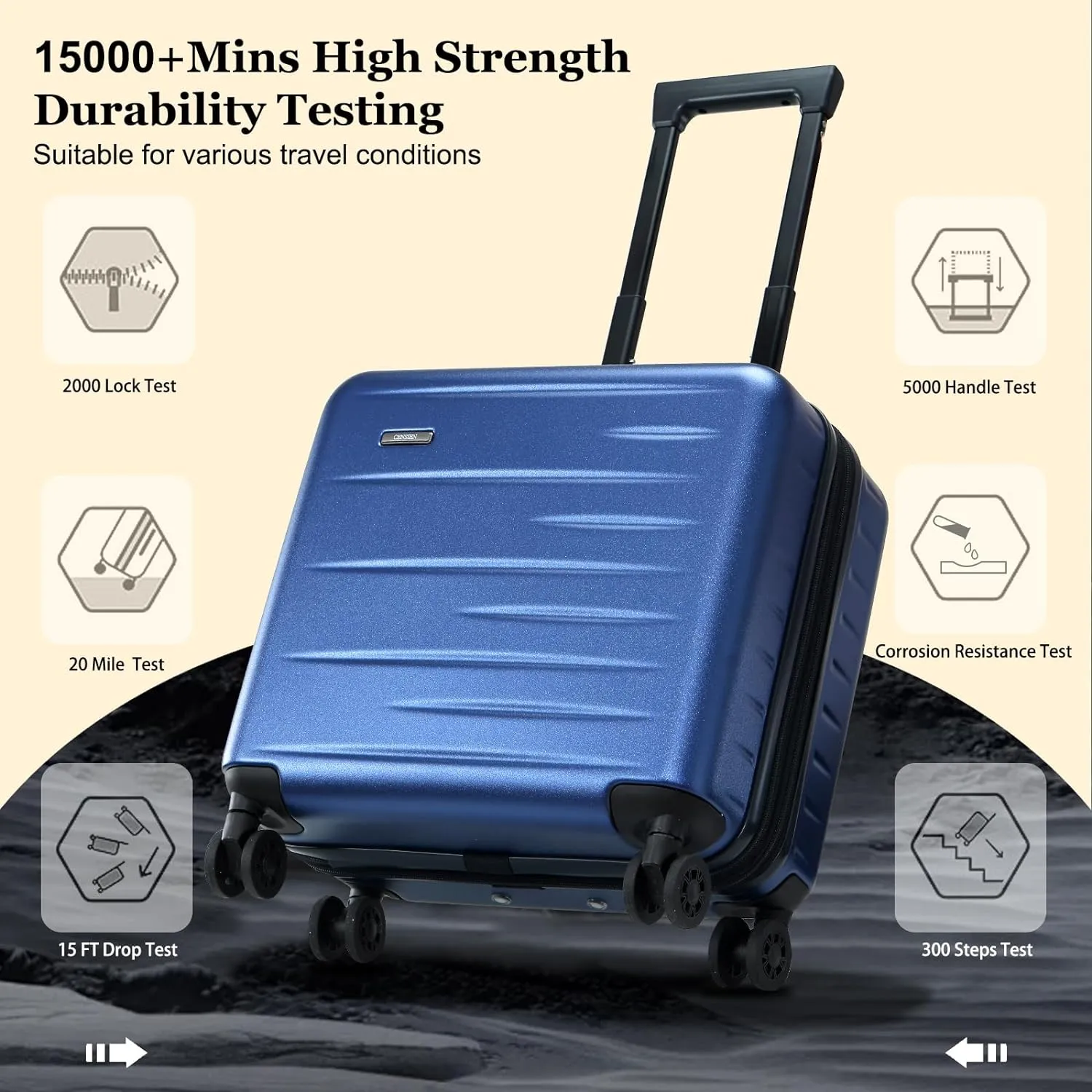 16 Inch Carry On Luggage Airline Approved, Expandable Lightweight ABS PC Hard Shell Suitcases with 360° Spinner Wheels, TSA Lock, YKK Zippers (Navy Blue, 1 PC)