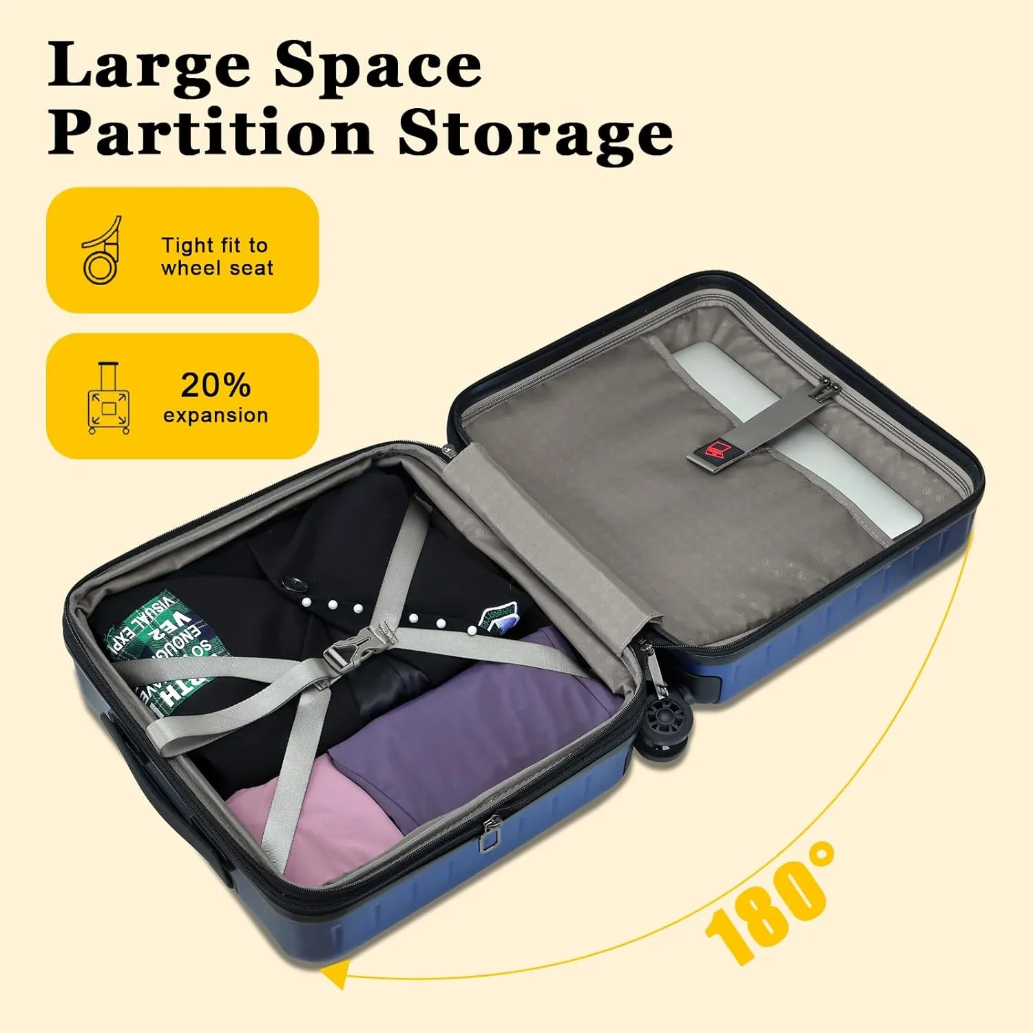 16 Inch Carry On Luggage Airline Approved, Expandable Lightweight ABS PC Hard Shell Suitcases with 360° Spinner Wheels, TSA Lock, YKK Zippers (Navy Blue, 1 PC)