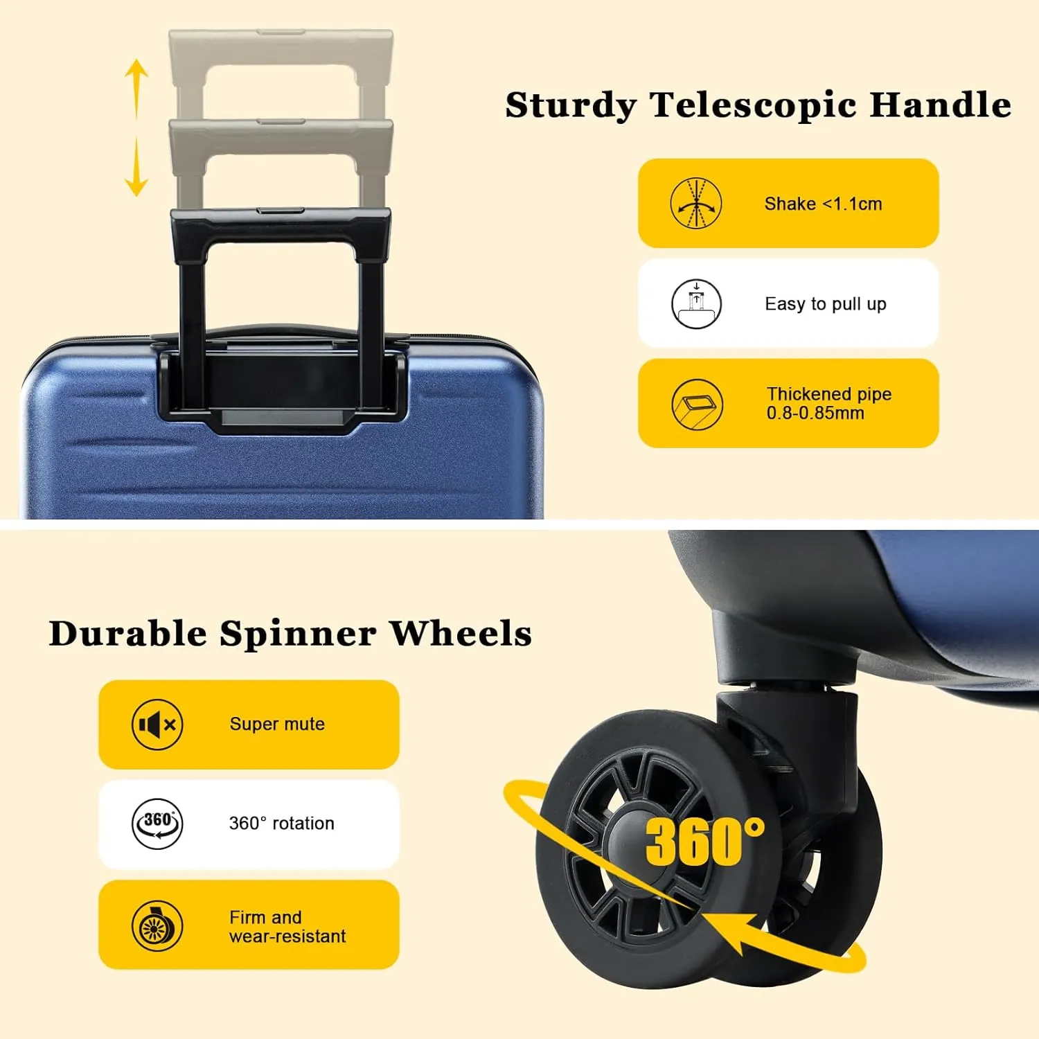 16 Inch Carry On Luggage Airline Approved, Expandable Lightweight ABS PC Hard Shell Suitcases with 360° Spinner Wheels, TSA Lock, YKK Zippers (Navy Blue, 1 PC)
