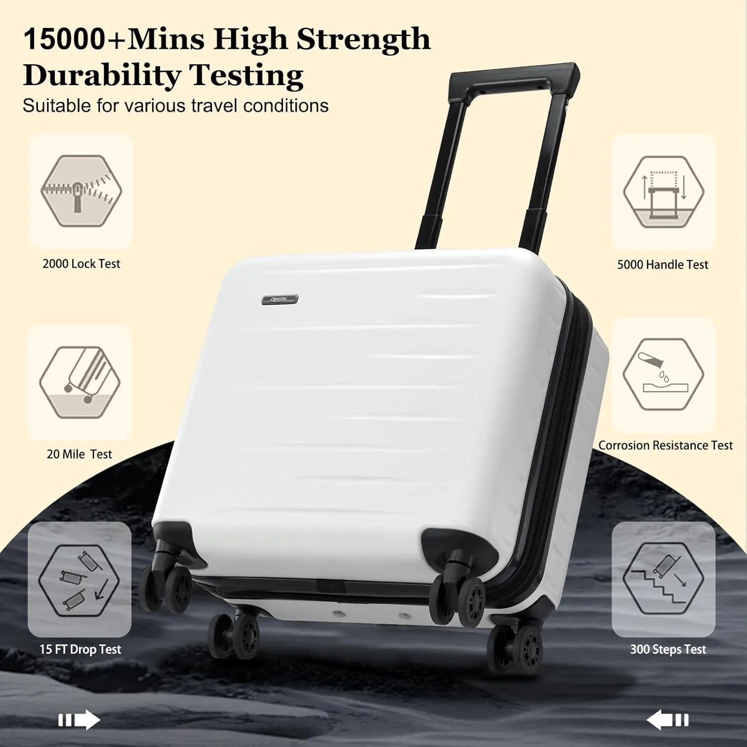 16 Inch Carry On Luggage Airline Approved, Expandable Lightweight ABS PC Hard Shell Suitcases with 360° Spinner Wheels, TSA Lock, YKK Zippers (White, 1 PC)