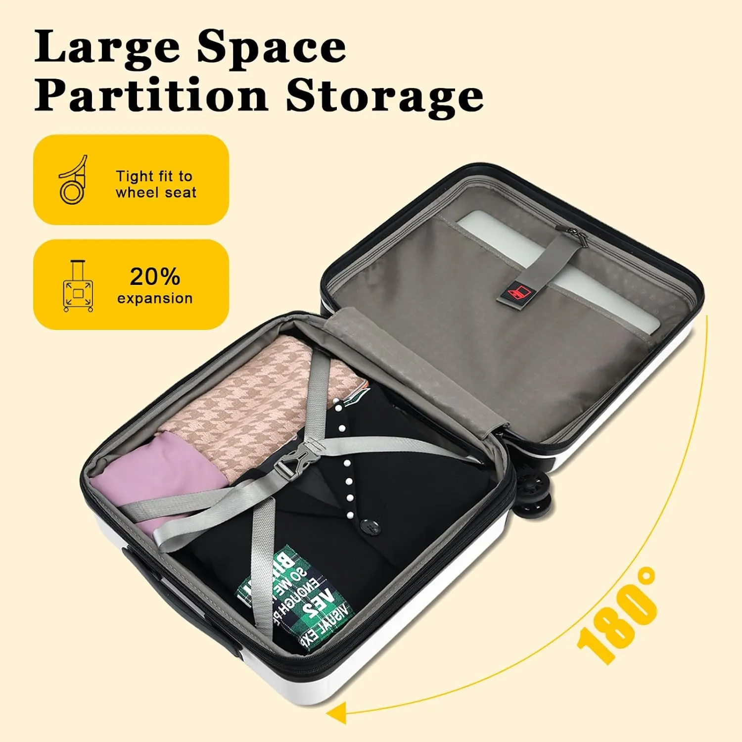 16 Inch Carry On Luggage Airline Approved, Expandable Lightweight ABS PC Hard Shell Suitcases with 360° Spinner Wheels, TSA Lock, YKK Zippers (White, 1 PC)