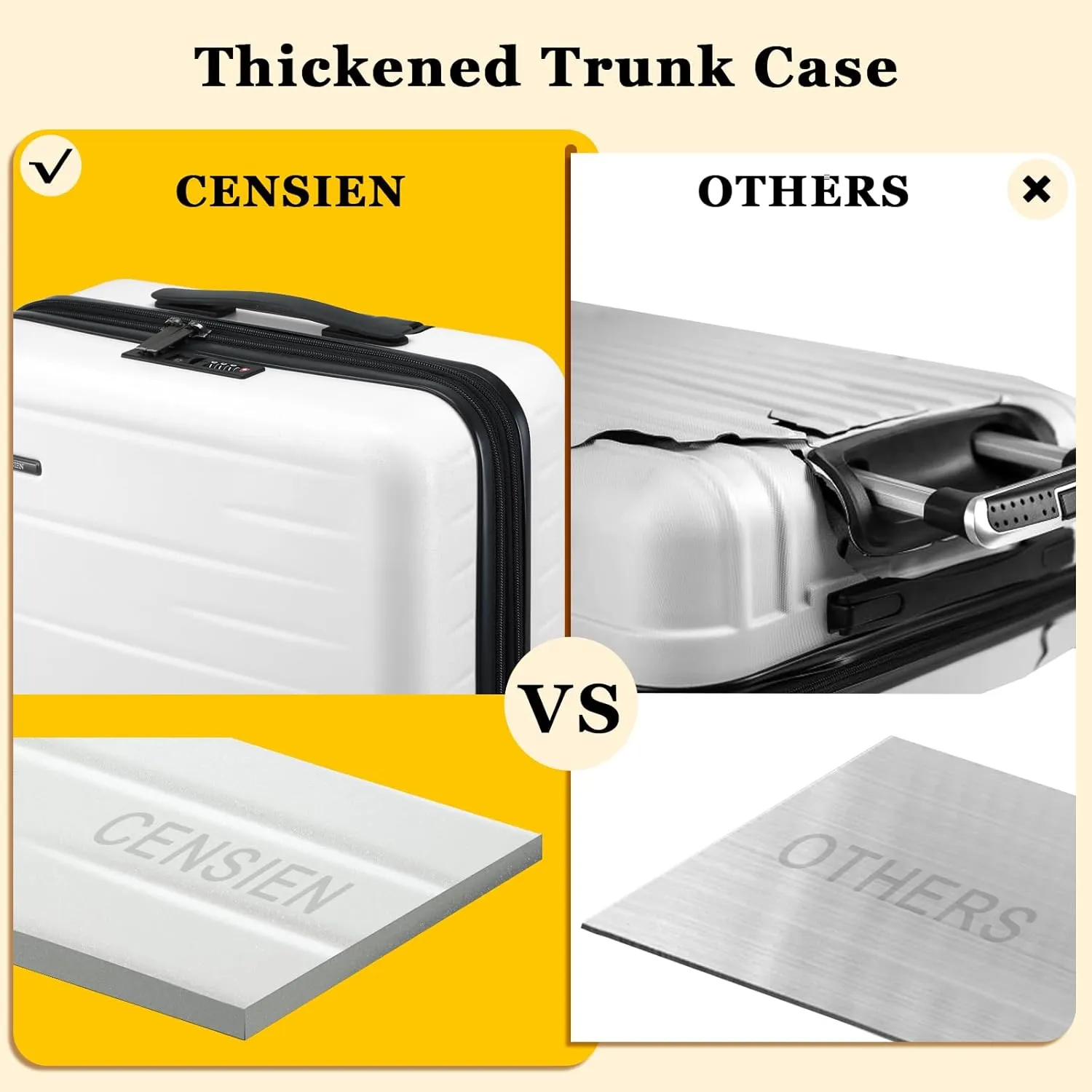 16 Inch Carry On Luggage Airline Approved, Expandable Lightweight ABS PC Hard Shell Suitcases with 360° Spinner Wheels, TSA Lock, YKK Zippers (White, 1 PC)