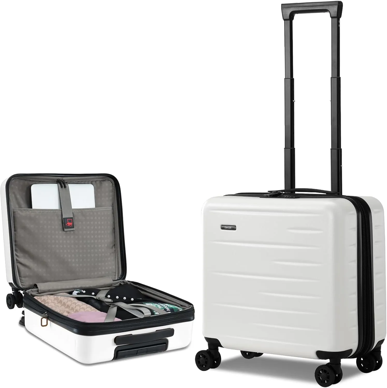 16 Inch Carry On Luggage Airline Approved, Expandable Lightweight ABS PC Hard Shell Suitcases with 360° Spinner Wheels, TSA Lock, YKK Zippers (White, 1 PC)