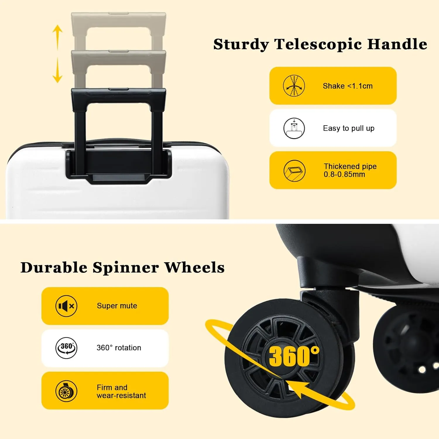 16 Inch Carry On Luggage Airline Approved, Expandable Lightweight ABS PC Hard Shell Suitcases with 360° Spinner Wheels, TSA Lock, YKK Zippers (White, 1 PC)