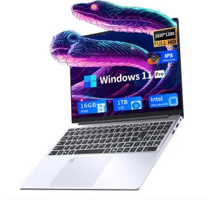 16 Inch Laptop Computer, Gaming Laptop, 16GB RAM 1TB SSD, N100 Processor, FHD 1920 * 1200, 180° Open, Backlit Keyboard, Windows 11 Pro, Fingerprint Unlock, UHD Graphics 750 MHz, Student