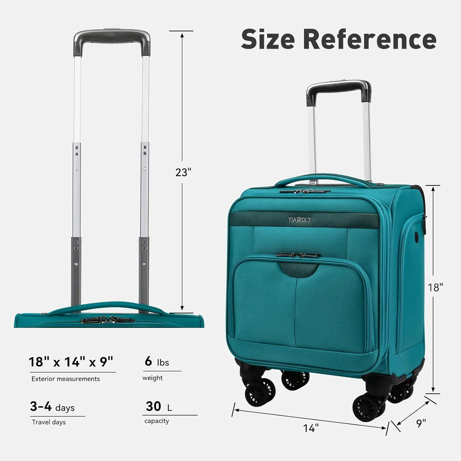 16 Inch Underseat Carry on Luggage With Wheels Softside Lightweight Compact Business Suitcases Travel Bag with Spinner Wheels Airline Approved Luggage for Short Trip,Green