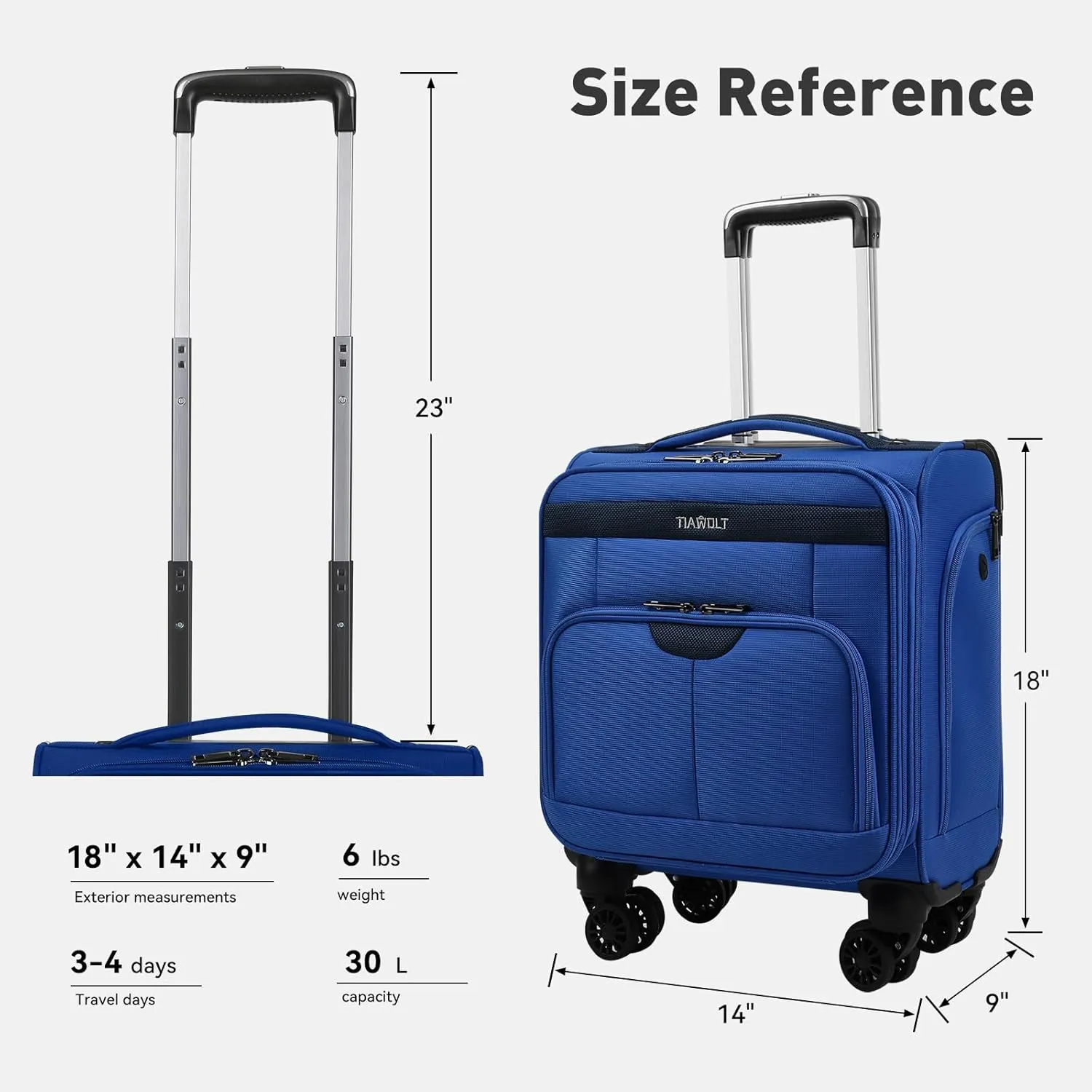 16 Inch Underseat Carry on Luggage With Wheels Weekender Overnight Business Travel Bag Suit cases Mini Suitcases with Wheels Under Seat Bag for Airlines,Blue