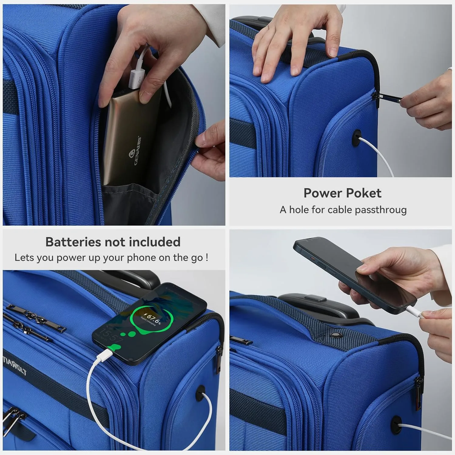16 Inch Underseat Carry on Luggage With Wheels Weekender Overnight Business Travel Bag Suit cases Mini Suitcases with Wheels Under Seat Bag for Airlines,Blue