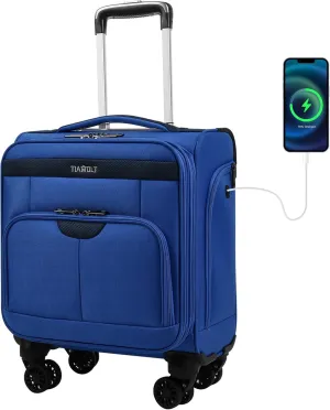 16 Inch Underseat Carry on Luggage With Wheels Weekender Overnight Business Travel Bag Suit cases Mini Suitcases with Wheels Under Seat Bag for Airlines,Blue