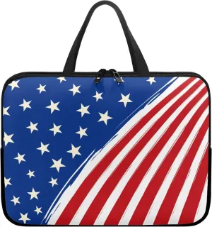 17 Inch American Flag Laptop Sleeve, Red White and Blue Laptop Cover Computer Bag Tablet Carrying Case, Zipper Tote Bags Notebook Sleeves Independence Day Gifts for Men Women