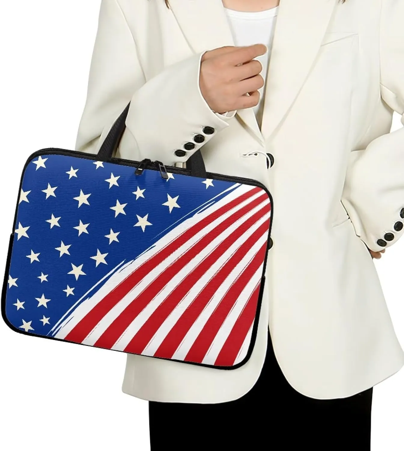17 Inch American Flag Laptop Sleeve, Red White and Blue Laptop Cover Computer Bag Tablet Carrying Case, Zipper Tote Bags Notebook Sleeves Independence Day Gifts for Men Women