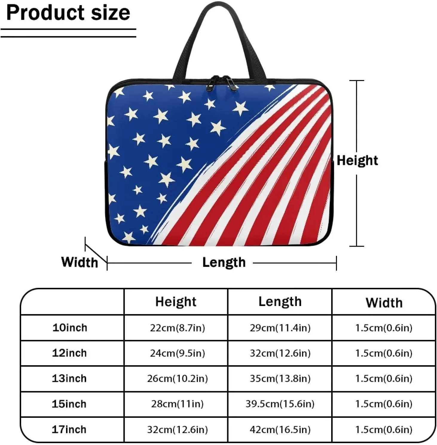 17 Inch American Flag Laptop Sleeve, Red White and Blue Laptop Cover Computer Bag Tablet Carrying Case, Zipper Tote Bags Notebook Sleeves Independence Day Gifts for Men Women