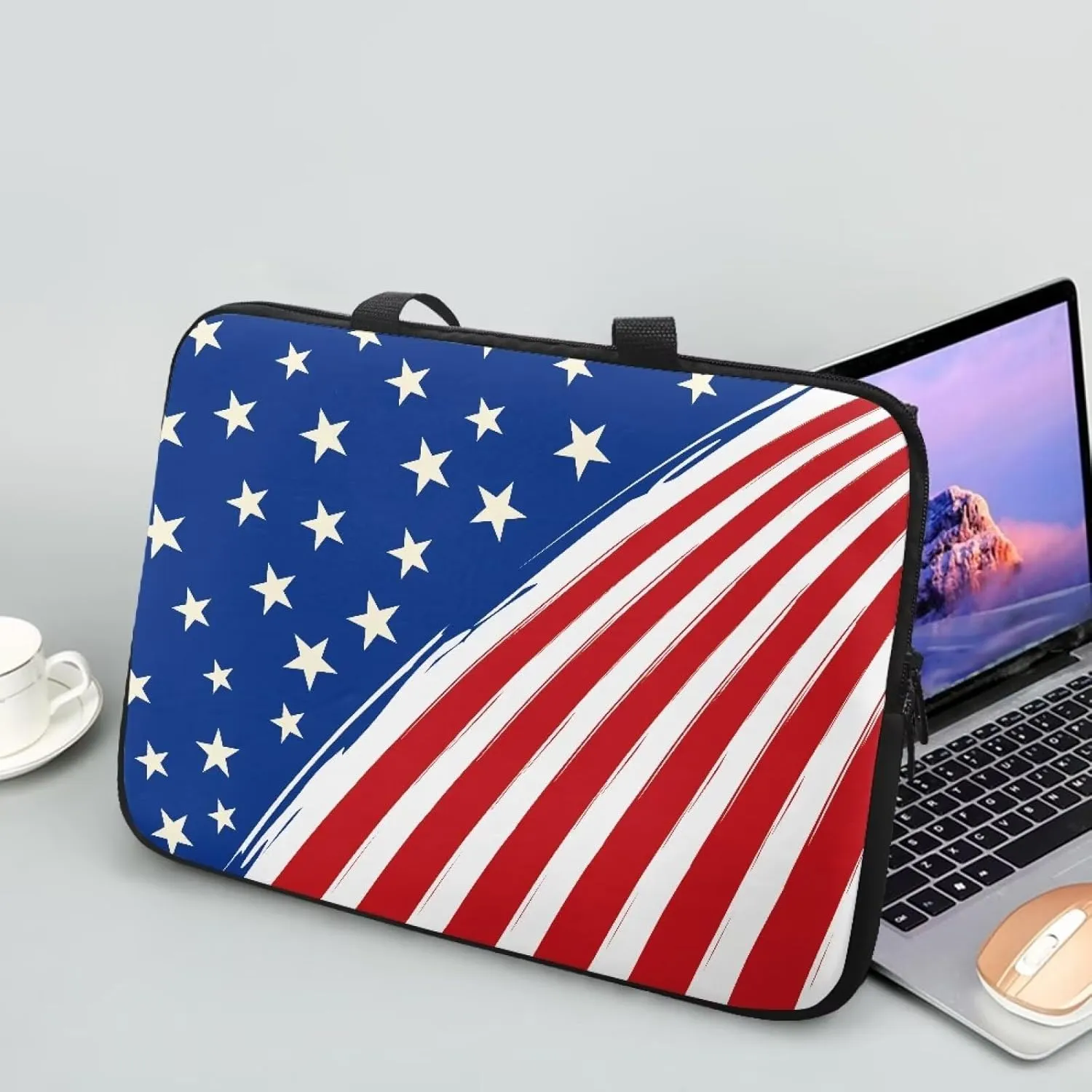 17 Inch American Flag Laptop Sleeve, Red White and Blue Laptop Cover Computer Bag Tablet Carrying Case, Zipper Tote Bags Notebook Sleeves Independence Day Gifts for Men Women