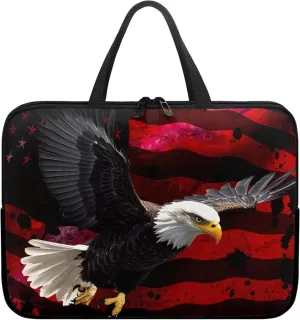 17 Inch American USA Flag Eagle Laptop Sleeve, Protective Tablet Case with Handle, Patriotic Computer Bag Carrying Case Notebook Cover Messenger Briefcase for Travel/Business/School