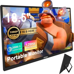 18.5inch Portable Monitor, Laptop Monitors 120Hz Travel Gaming Monitor, 400Nits HDR FHD Plug&Play Dual Speakers, External Screen for PC, Tablet,Mac,Sw-Itch, Xbox, PS3/4/5 Will