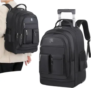18in Rolling Backpack with Wheels and Handle, Laptop Carry on Luggage Travel Bag Large Capacity Waterproof Airline Approved (Black,Large)
