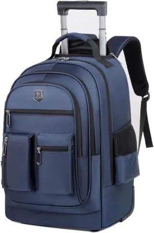 18in Rolling Backpack with Wheels and Handle, Laptop Carry on Luggage Travel Bag Large Capacity Waterproof Airline Approved (Blue,Large)