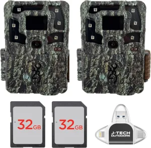(2) Browning Strike Force Pro X 1080 Trail Game Camera Bundle Includes 32GB Memory Cards and J-TECH USB Memory Card Reader Compatible with iPhone/iPad/Android/PC (24MP) | BTC5PX1080