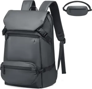 2 in 1 Travel Backpack, Lightweight Fit in 17" Laptop Backpack with Removable Belt Bag, Waterproof Day Trip Bag, Gray