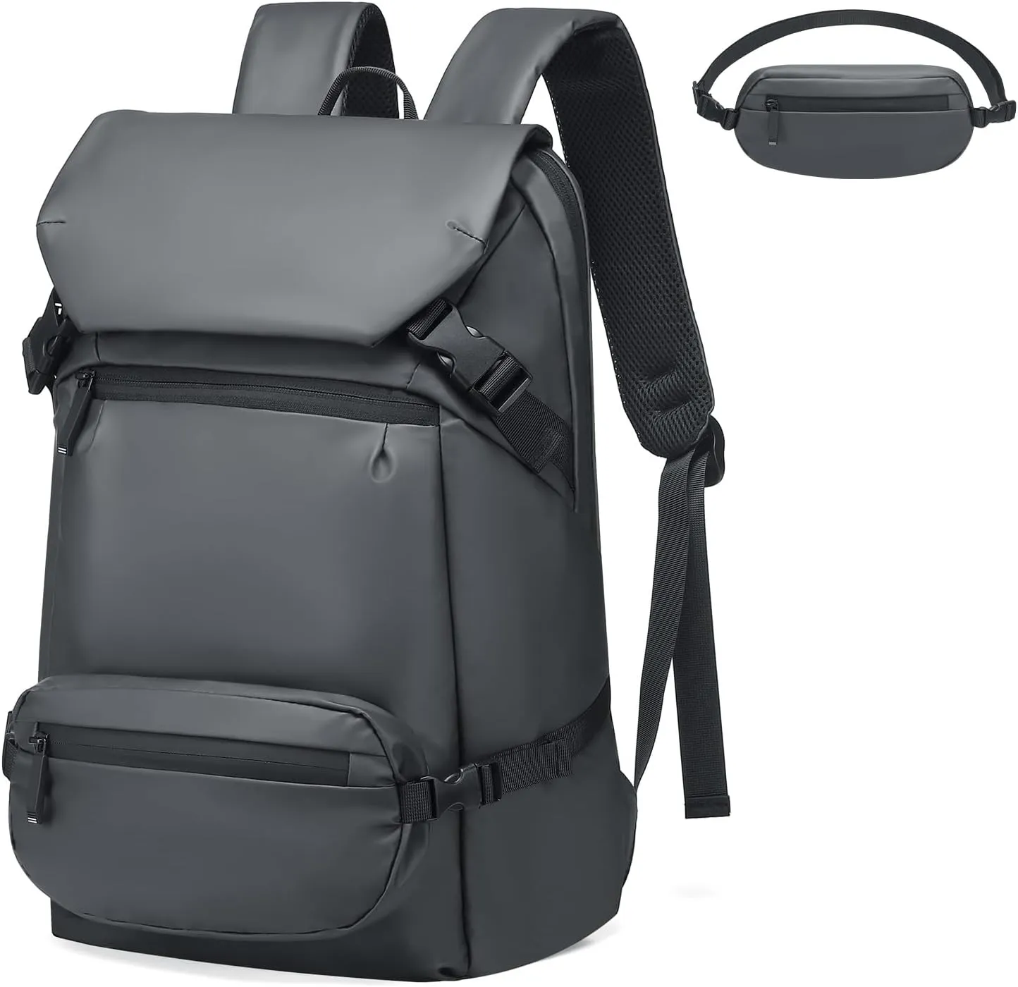 2 in 1 Travel Backpack, Lightweight Fit in 17" Laptop Backpack with Removable Belt Bag, Waterproof Day Trip Bag, Gray