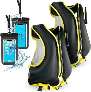 2 Inflatable Snorkel Vests for Adults with 2 Waterproof Phone Cases – Adjustable Snorkeling Vests – 68-220 lbs – Kayaking, Swimming, Paddle Boarding